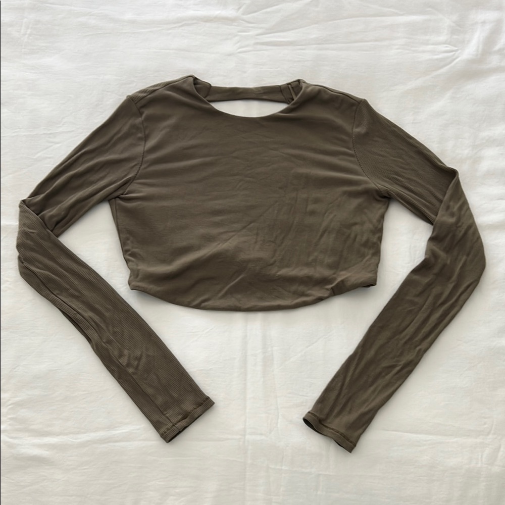 SKIMS Olive Green Long Sleeve Open Back Top